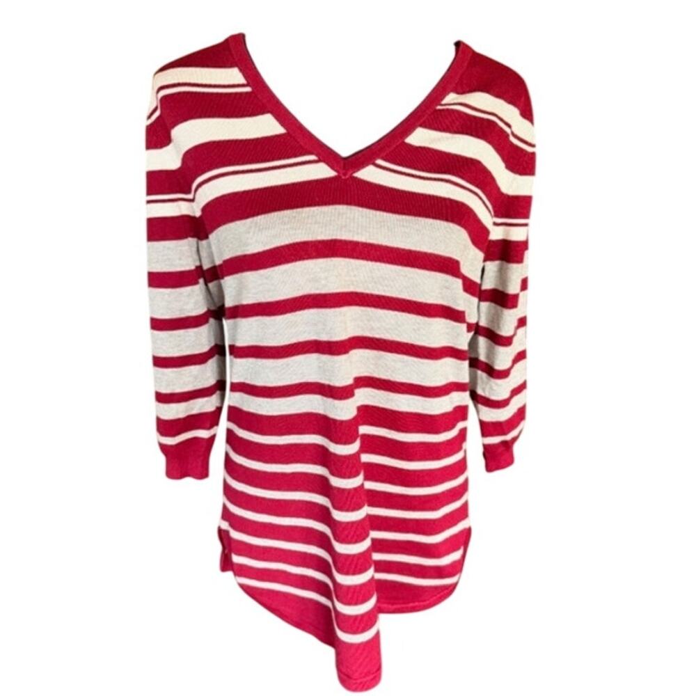 Ley & Me Red/White Striped Lightweight Sweater – Size Large